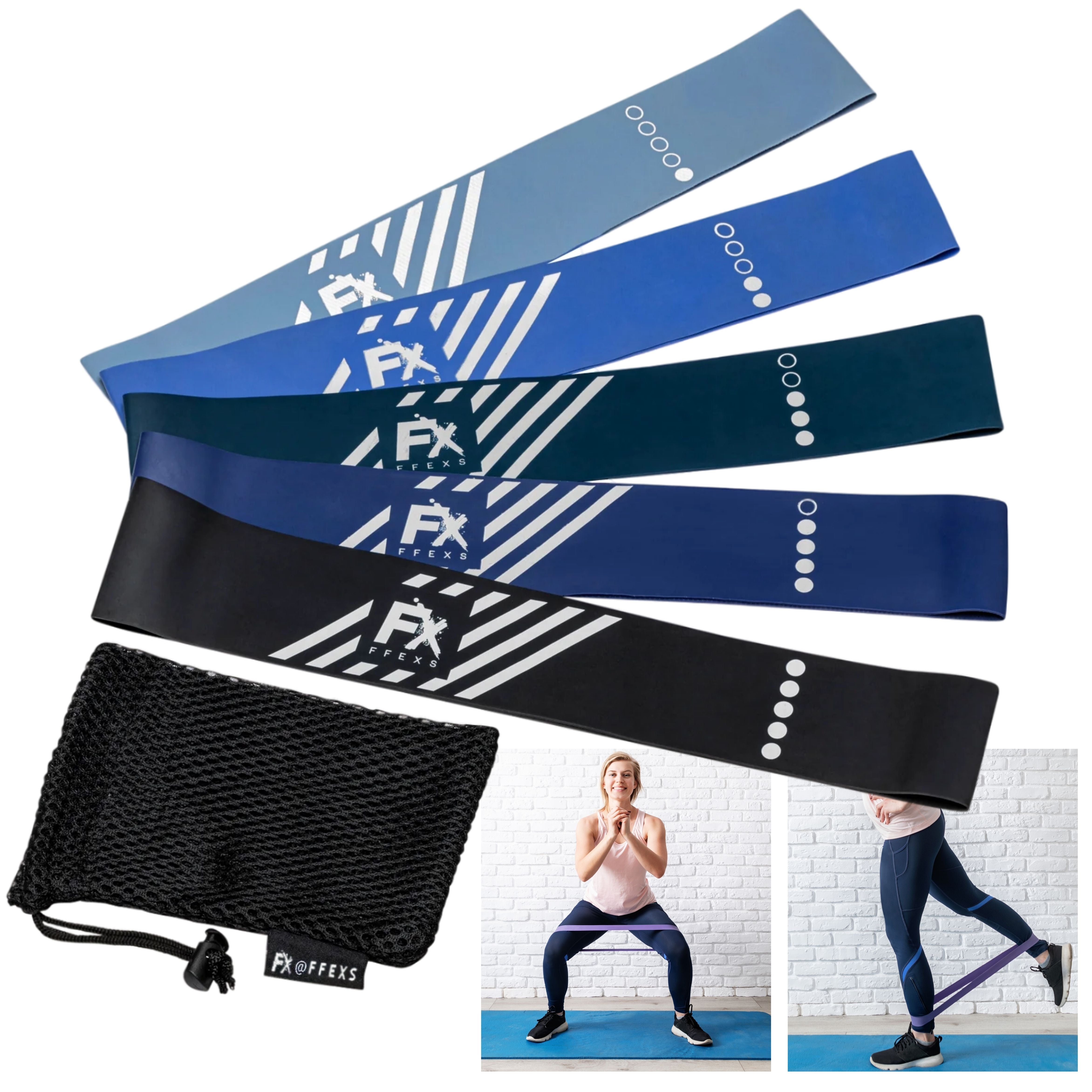 MINI BANDS 5 SET Resistance Bands Grid Pattern FFEXS