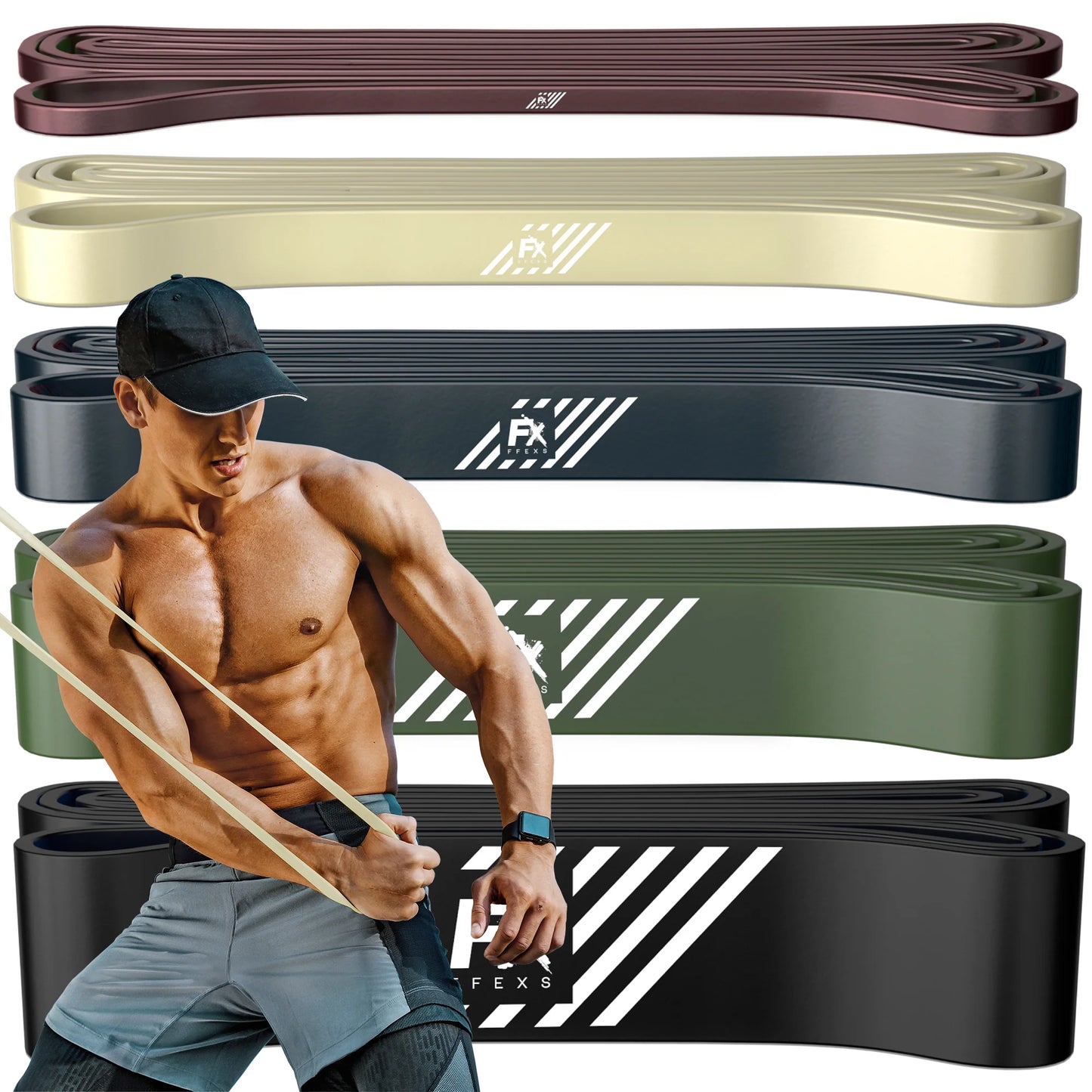 Elastic resistance bands set (5 pieces) for pull-ups and strength training